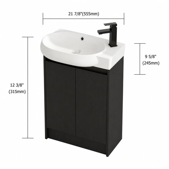 ELEMENT ACE 23 Inch Freestanding Bathroom Vanity with Ceramic Sink, Adjustable Shelves, Soft Close Doors, Water Resistant Finish