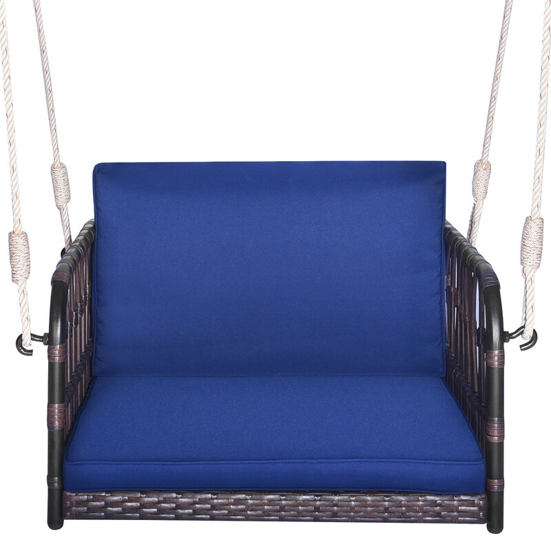 Single Person Hanging Seat with Seat and Back Cushions-Navy