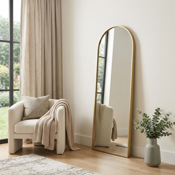 HomeRoots 70" Gold Metal Arch Wall Mounted Leaning Or Freestanding Framed Full Length Mirror