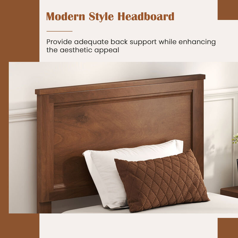 Wood Bed Frame with Headboard and Sturdy Slat Support for Mattress Stability