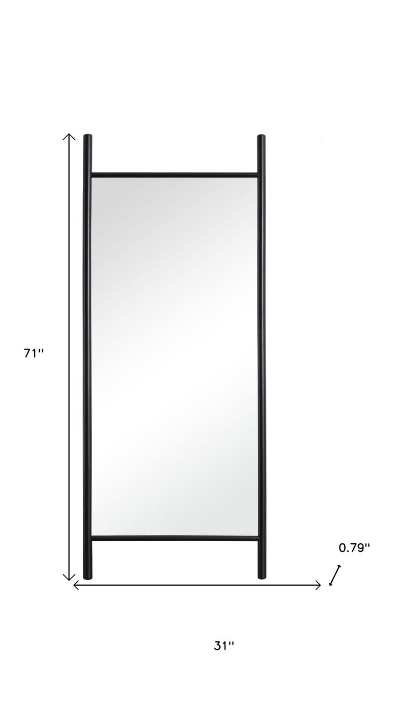 HomeRoots 71" Black Solid Wood Ladder Leaning Framed Full Length Mirror image number 4