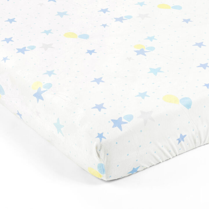 Elephant Balloon Stars Soft & Plush Fitted Crib Sheet Gray/Blue Single 28X52X9