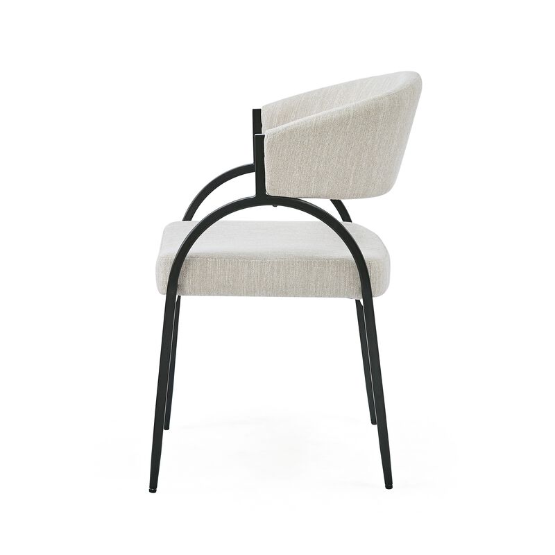 Dining Chair Set of 2, Beige Fabric Cushions, Arched Black Metal Legs image number 3