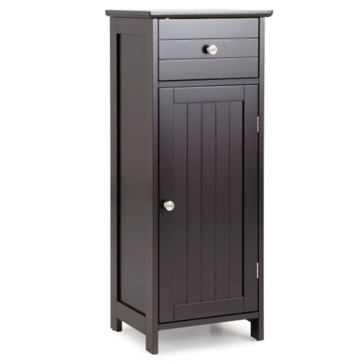 Wooden Bathroom Floor Storage Cabinet with Drawer and Shelf-Gray