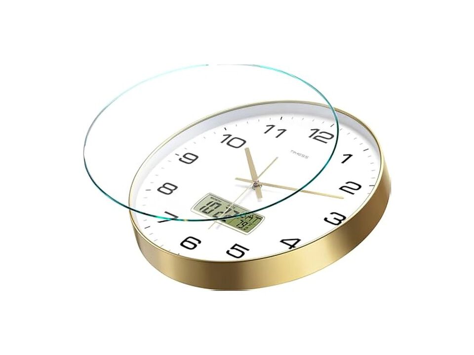 LCD Display Perpetual Calendar Temperature Wall Clock 10 Inch Silent Non Ticking