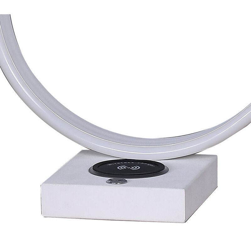 Metal C Shaped Table Lamp with USB Plugin, White - Benzara