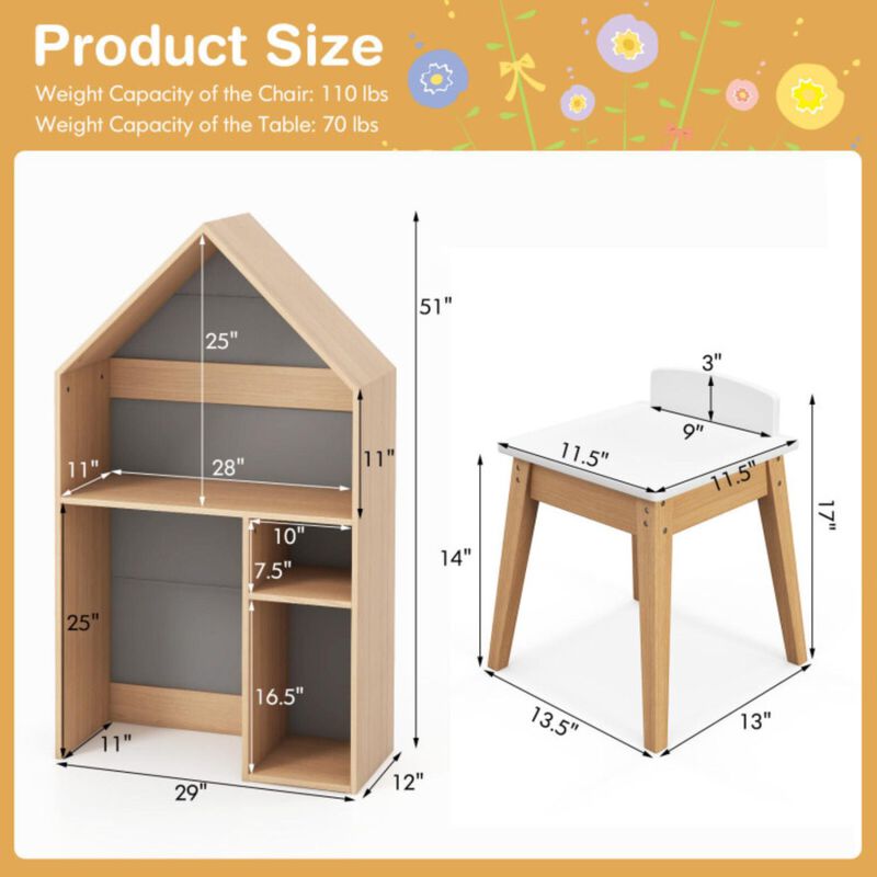 Hivvago 2-in-1 Kids House-Shaped Table and Chair Set