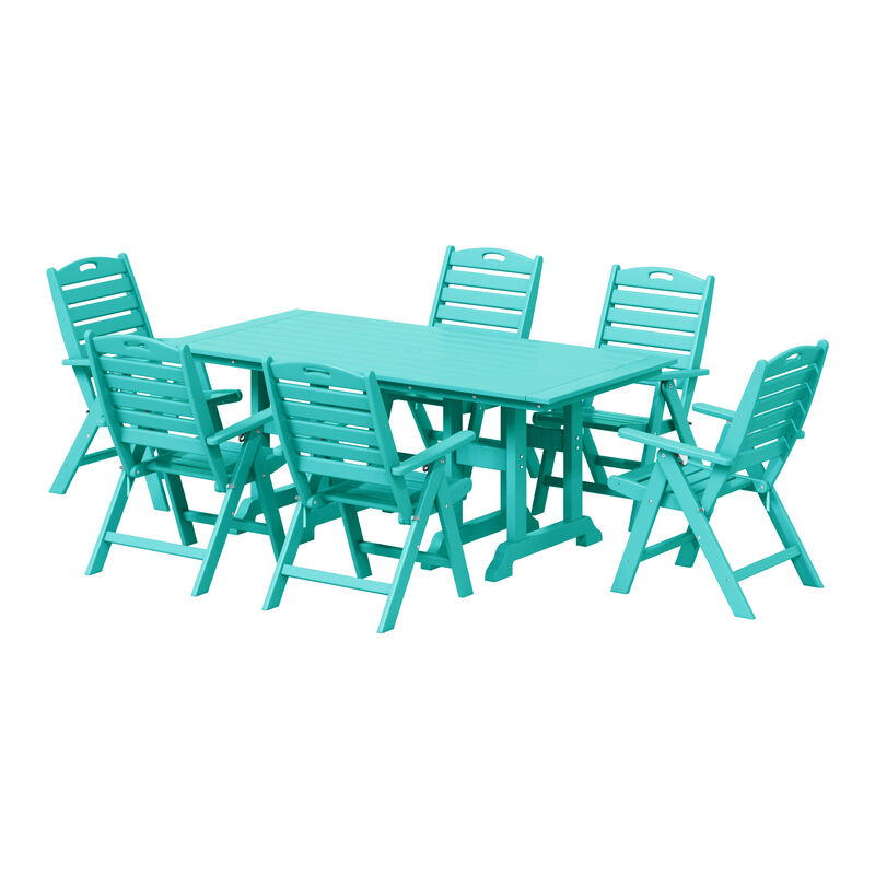 WestinTrends 7-Piece HDPE Rectangular Patio Dining Table Set with Foldable Chairs