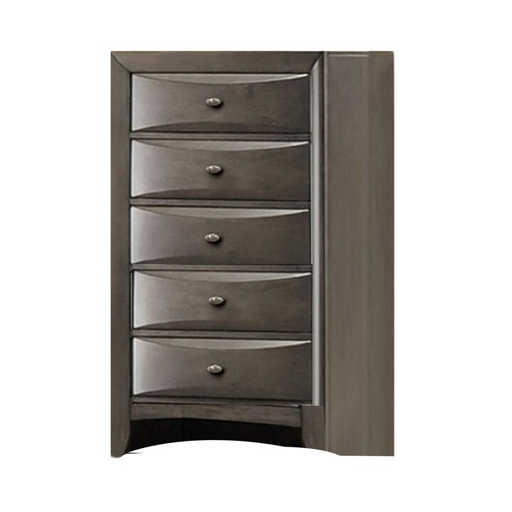 Simo Tall Dresser Chest, 5 Drawers, Chrome Handles, Modern Dark Gray