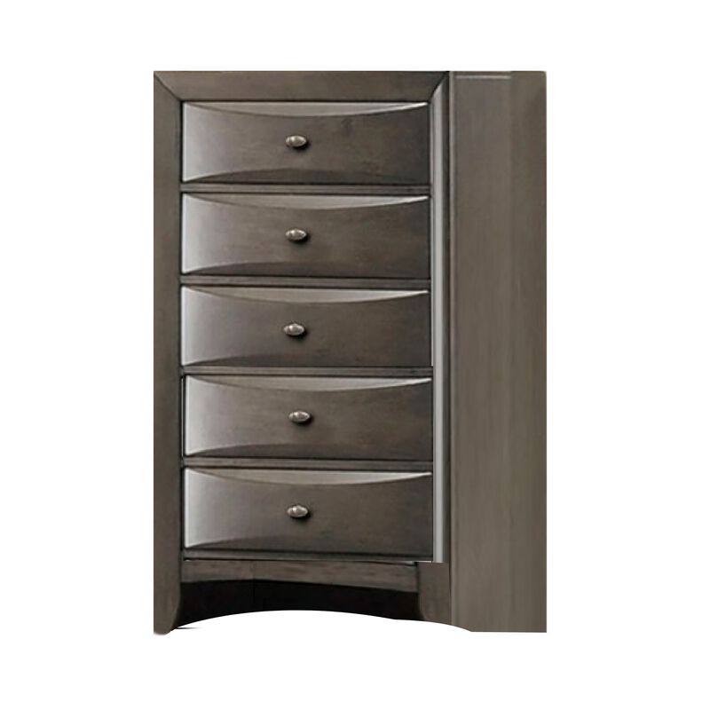 Simo Tall Dresser Chest, 5 Drawers, Chrome Handles, Modern Dark Gray
