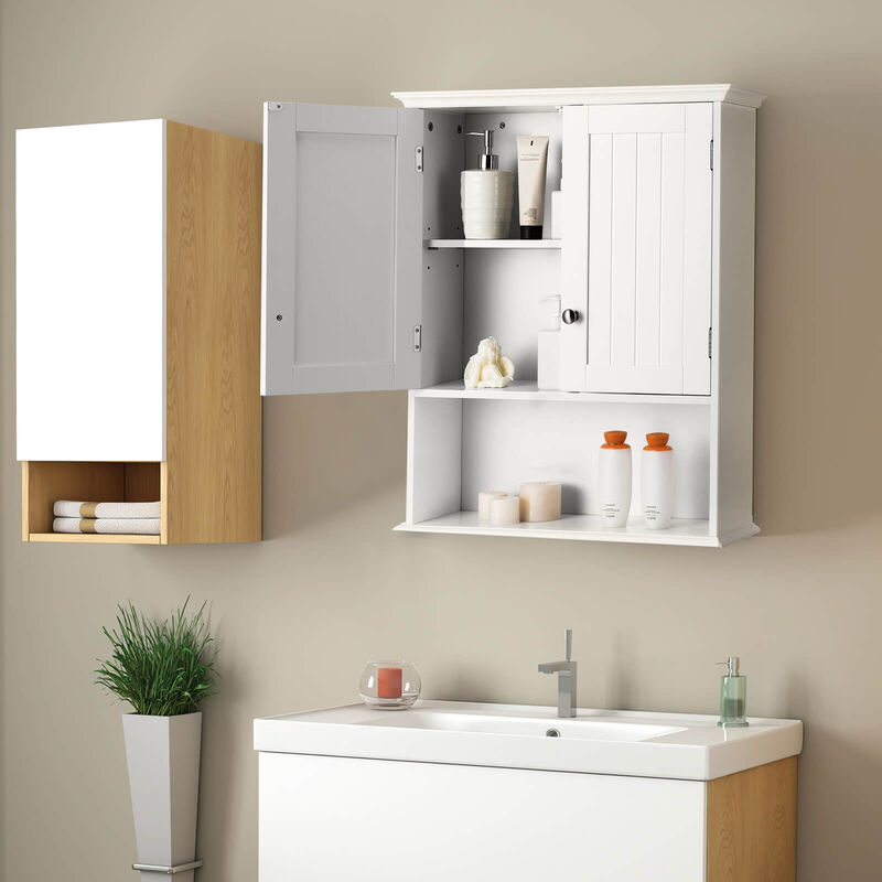 Wall Hanging Bathroom Cabinet with Enclosed Storage and Open Shelves