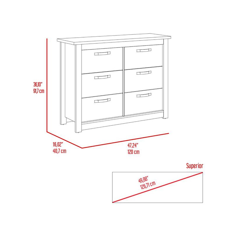 Becca 6 Drawer Double Dresser , Four Legs, Metal Hardware -Light Gray