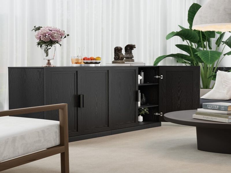 2-Piece Modern Minimalist Wood Grain Edge Cabinet, Multifunctional Storage with 3-Layer Shelves