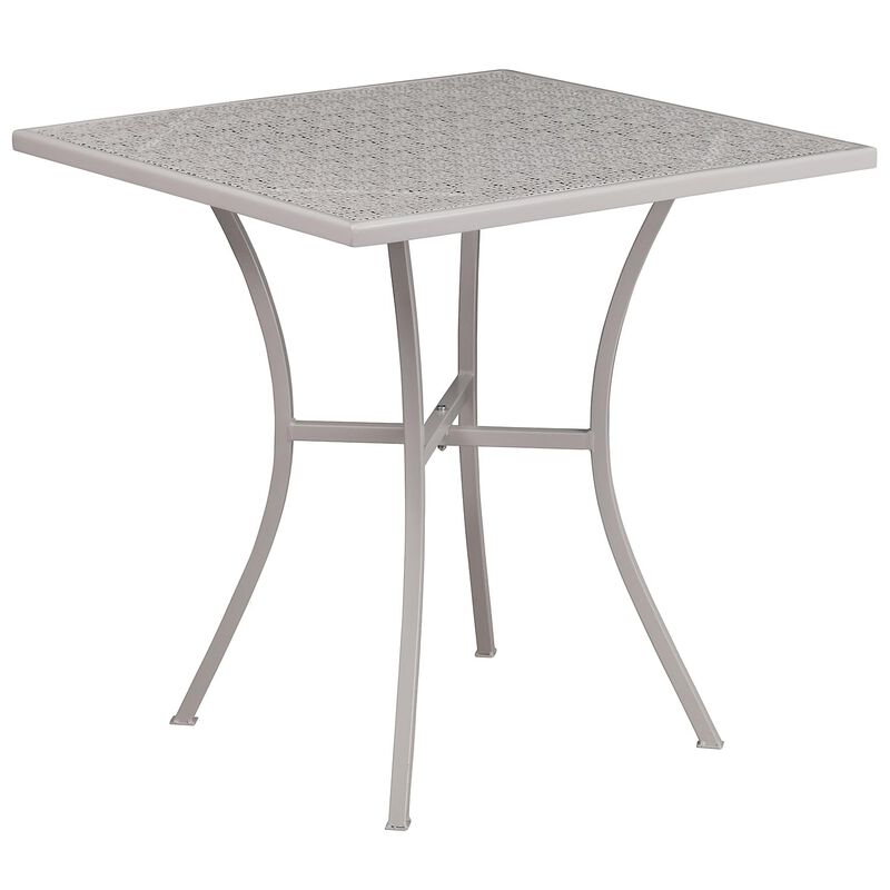 Flash Furniture Oia Commercial Grade 28" Square Light Gray Indoor-Outdoor Steel Patio Table Set with 4 Square Back Chairs