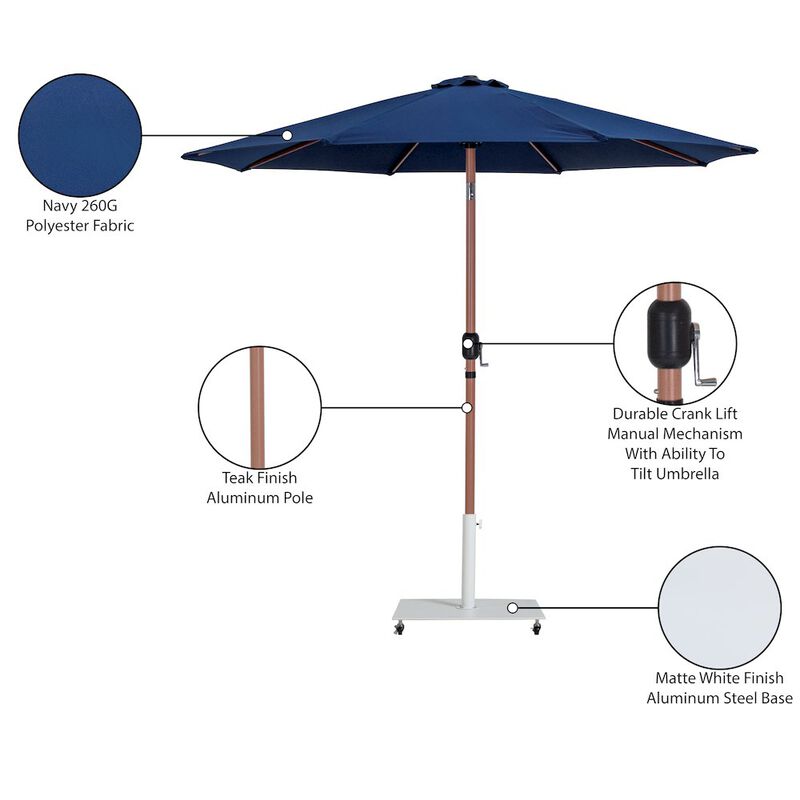 Meridian Furniture Fiji Navy Fabric / Matte White Aluminum Patio Umbrella with Base Sets