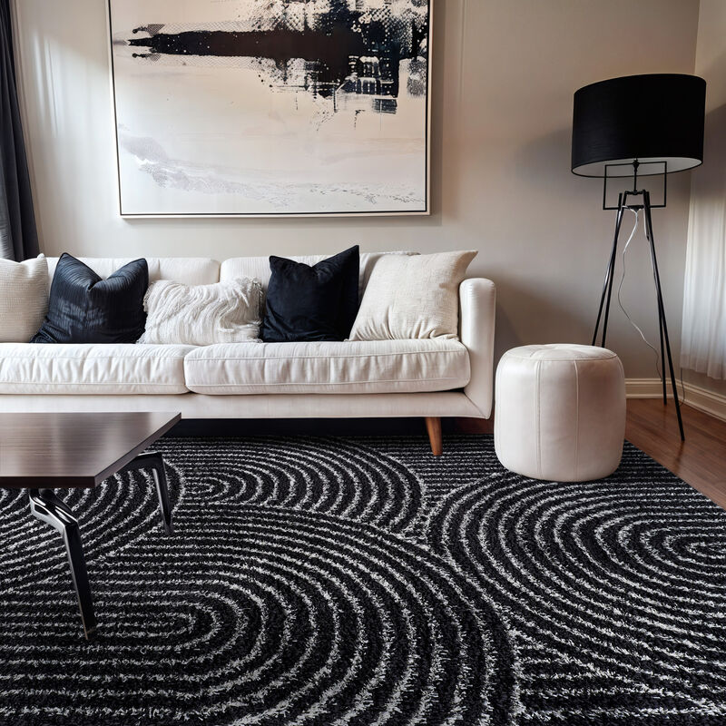 World Rug Gallery Circles Arch  Shag Rug &ndash; Durable & Soft for High-Traffic Areas &ndash; Anthracite Dark Gray &ndash; Kid Friendly image number 6