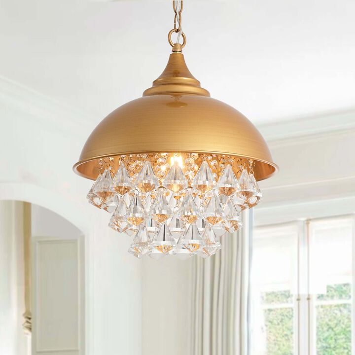 Lily Brushed Brass Single Light Crystal Pendant Chandelier