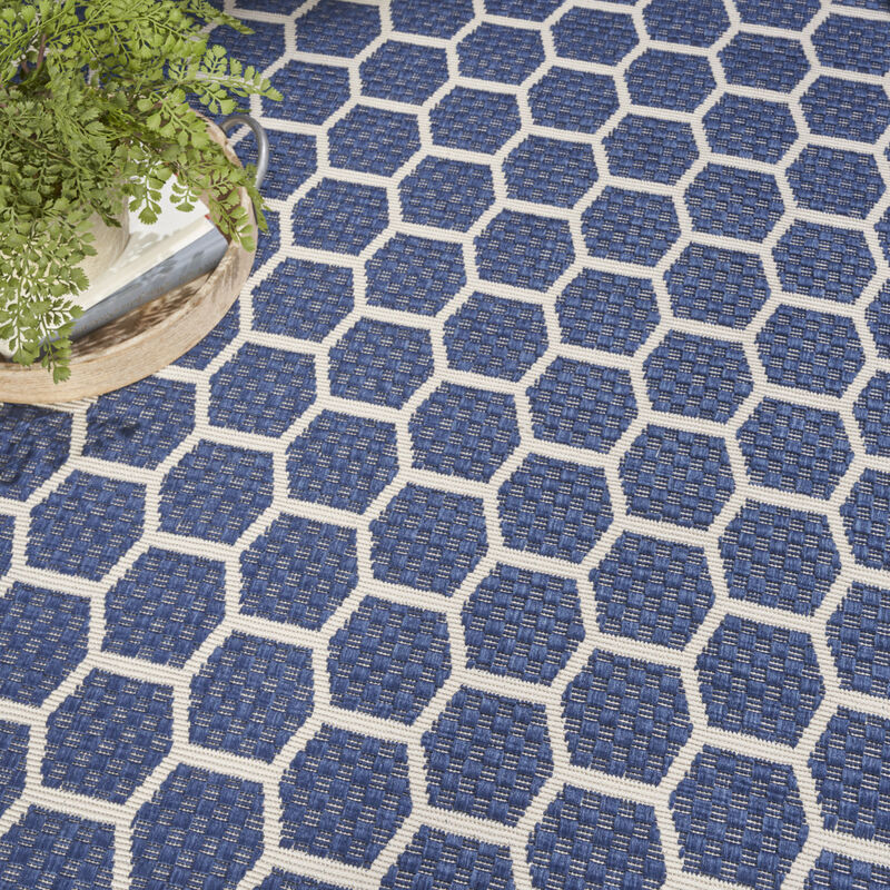 HomeRoots 8' Navy Blue And Ivory Geometric Indoor Outdoor Area Rug image number 5