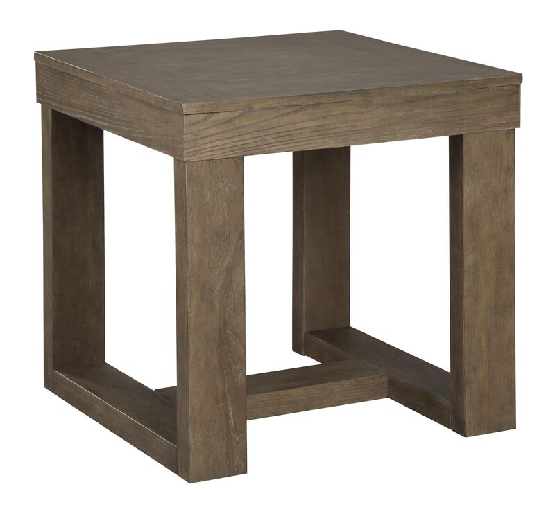 Grained Wooden Frame End Table with Trestle Base, Taupe Brown