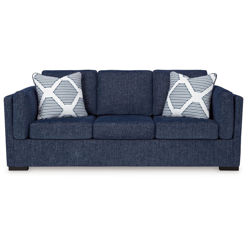 Marcy Sofa with 2 Accent Throw Pillows, Navy Blue Polyester 89 Inch image number 2