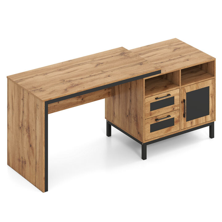 Modern Computer Desk with Open Compartments and Drawers for Storage
