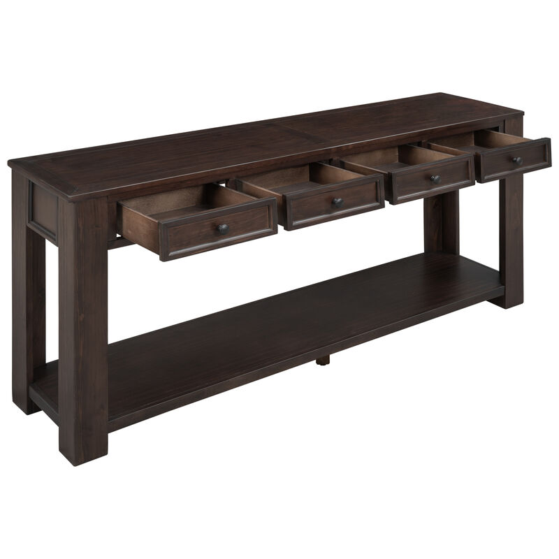 Whisen Rustic Rectangle Wood Console Table with 4-Storage Drawers and Bottom Shelf