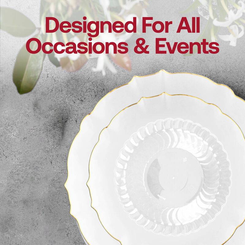 Clear with Gold Rim Round Lotus Plastic Tableware Set (120 Sets) image number 6