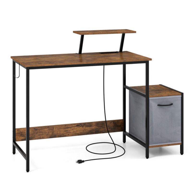 Hivvago Computer Desk with Reversible Storage Drawer and Moveable Shelf-Brown