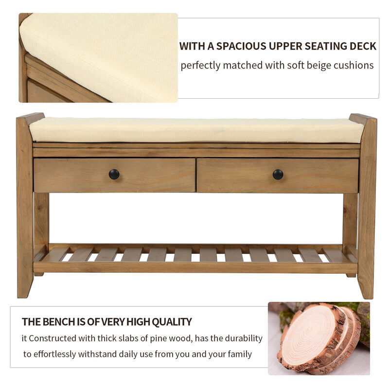 Whisen Multipurpose Entryway Storage Bench with Removable Cushion and Drawers - Espresso