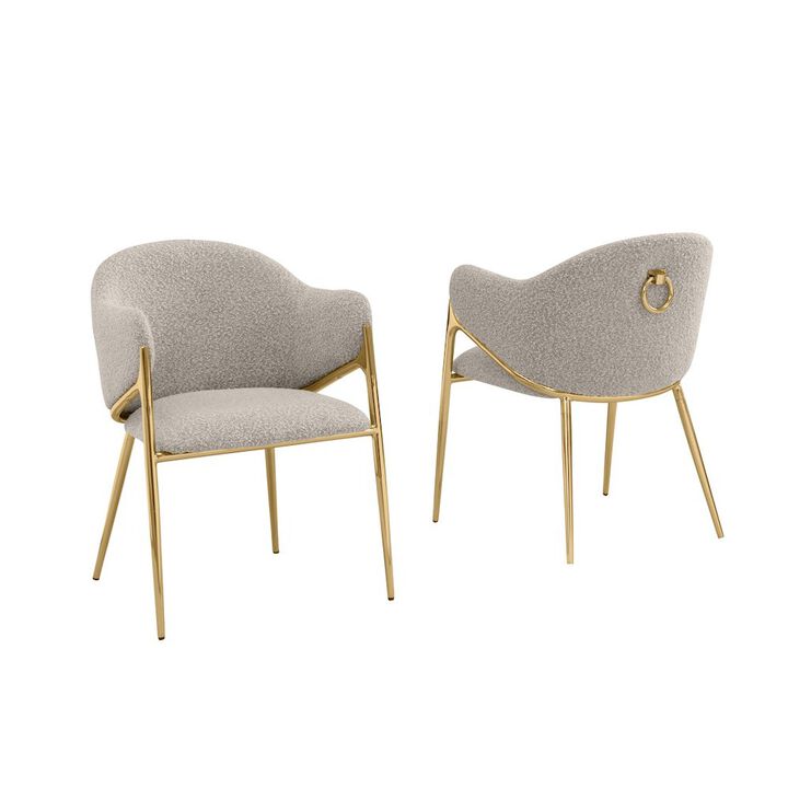 Best Quality Furniture Gray Boucle Fabric Side Chairs With Gold Base