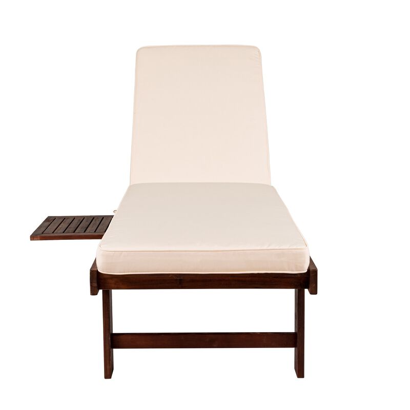 Seabrook Outdoor Acacia Wood Lounger with Cushion Position Back Slide Table Wheels