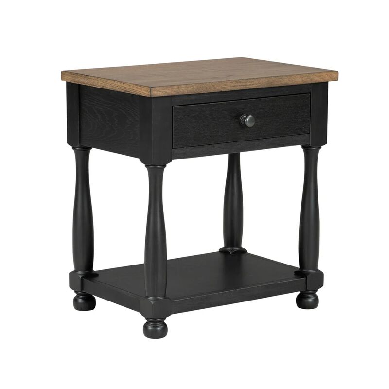 Queen Bedroom Set, Black, Oak Brown, Pewter Wood, 3 Piece Set with 2 Nightstands image number 5