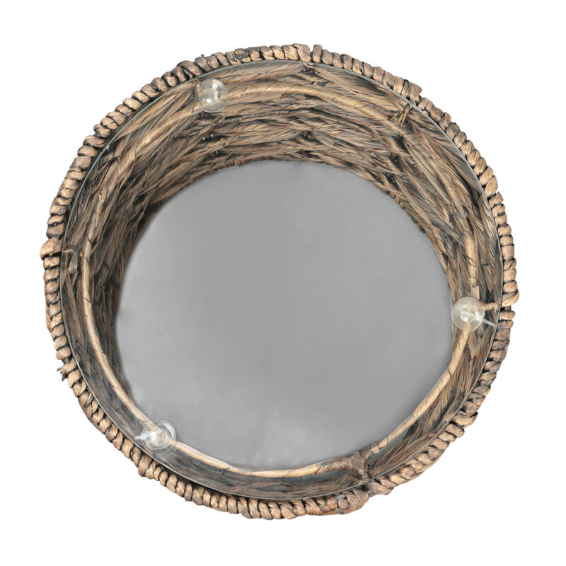Malaya Bohemian Coastal Handwoven Water Hyacinth Open Weave Round End Table with Glass Top image number 6