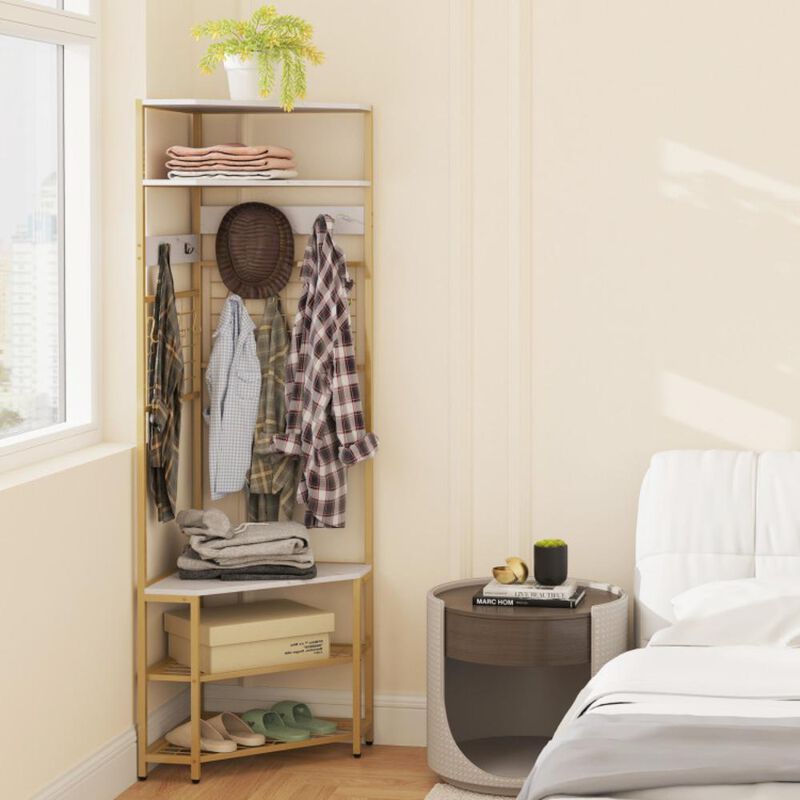 Hivvago 5-Tier Corner Hall Tree with Shoe Storage Bench