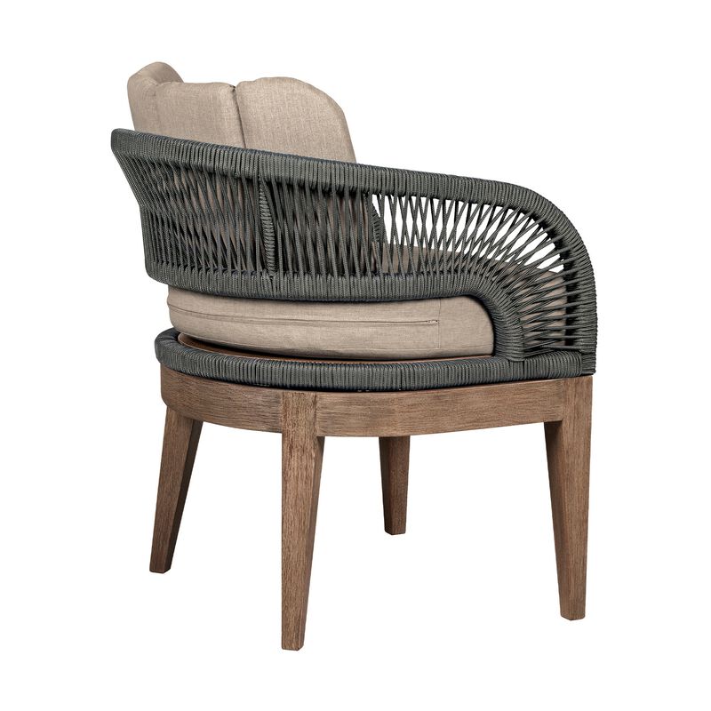 Kimi 23 Inch Outdoor Patio Dining Chair, Olefin Cushions, Gray Woven Rope - Benzara