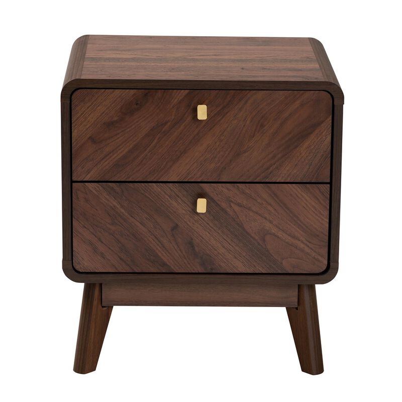 Baxton Studio Markell Mid Century Transitional Walnut Brown Finished Wood 2 Drawer Nightstand