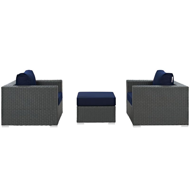 Modway Sojourn 3 Piece Outdoor Patio Sunbrella Sectional Set