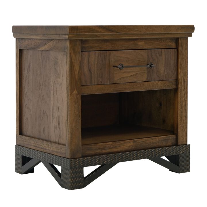 Ally Nightstand, 1 Drawer and Bottom Shelf, Walnut Brown Parota Wood