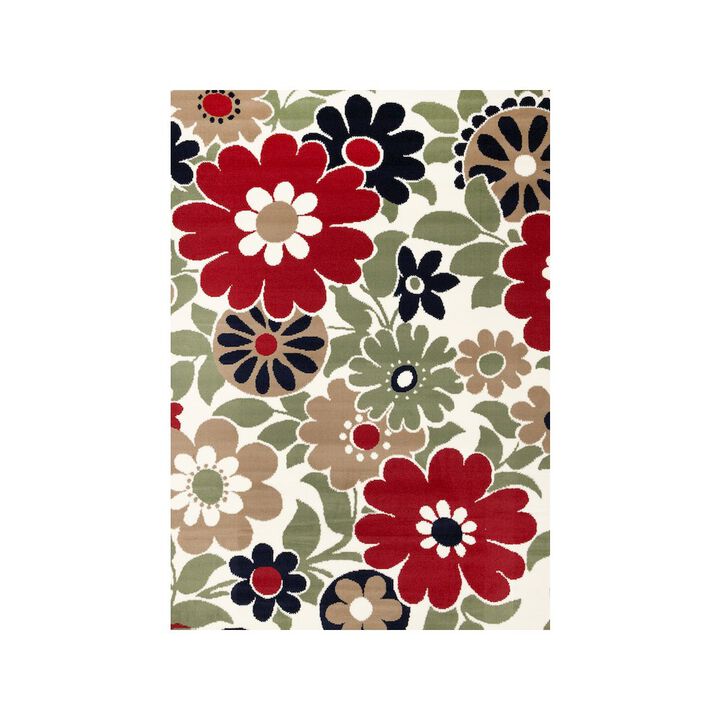 Novelle Home Functional Style Red Cream Floral Rug, 4'7 x 6'7, 4'7 x 6'7