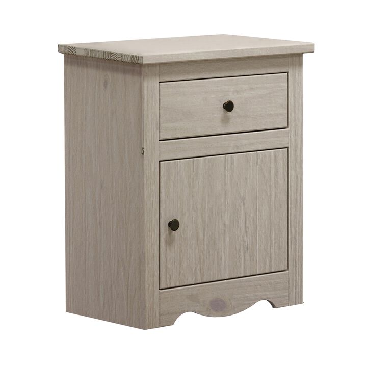 Stav Nightstand, 1 Drawer and Door, 25 Inch, Plank Style, White Solid Wood - Benzara