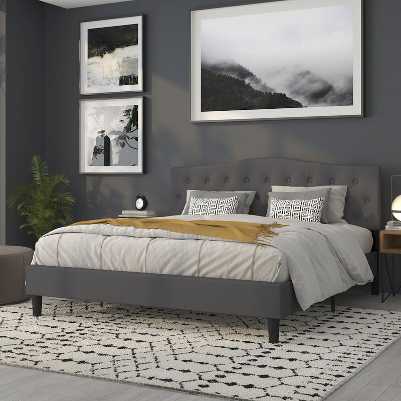 Flash Furniture Tufted Upholstered King Size Headboard in Dark Gray Fabric image number 9