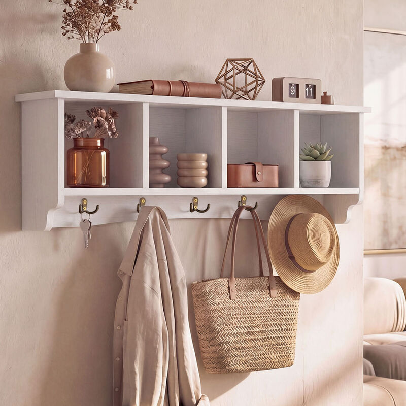 Entryway Coat Rack with Wooden Shelf and Storage Cubbies image number 1