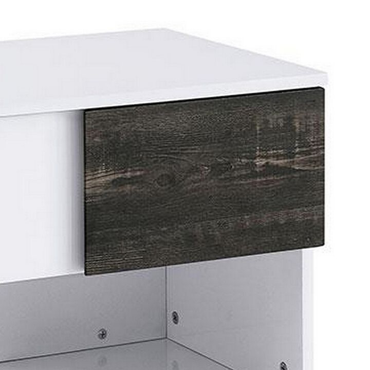 Two Tone End Table with Open Shelf, White and Brown-Benzara