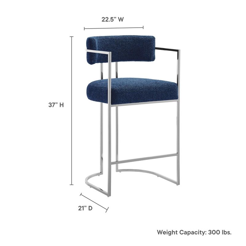 Modway Huron Modern Barrel Counter Stool with Sled Base in Silver Navy image number 2