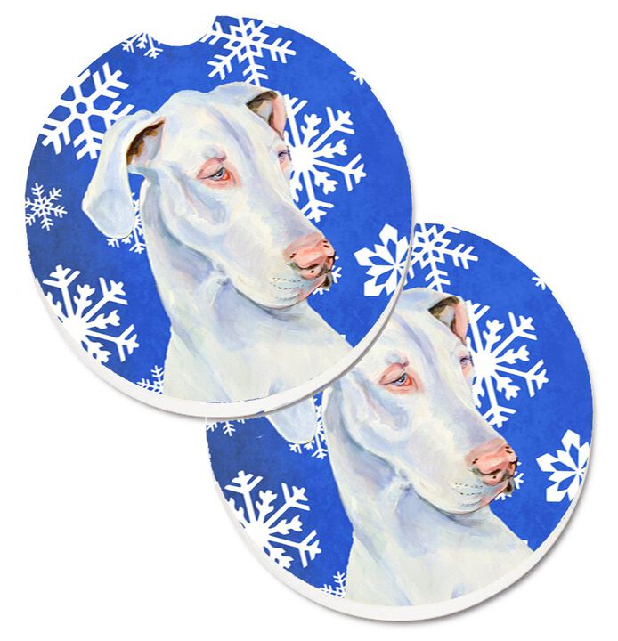 Caroline's Treasures Great Dane Winter Snowflakes Holiday Set of 2 Cup Holder Car Coasters LH9266CARC, 2.56, Multicolor