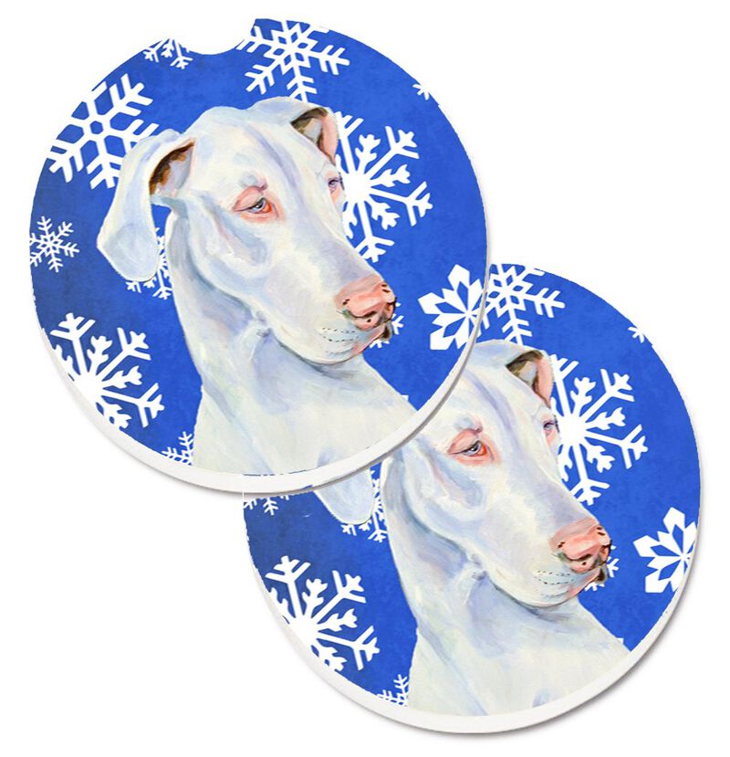 Caroline's Treasures Great Dane Winter Snowflakes Holiday Set of 2 Cup Holder Car Coasters LH9266CARC, 2.56, Multicolor image number 0
