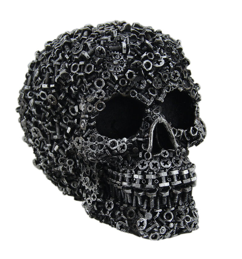 Scrap Head Steampunk Junk Pile Nuts & Bolts Covered Skull Statue 6 inch image number 0