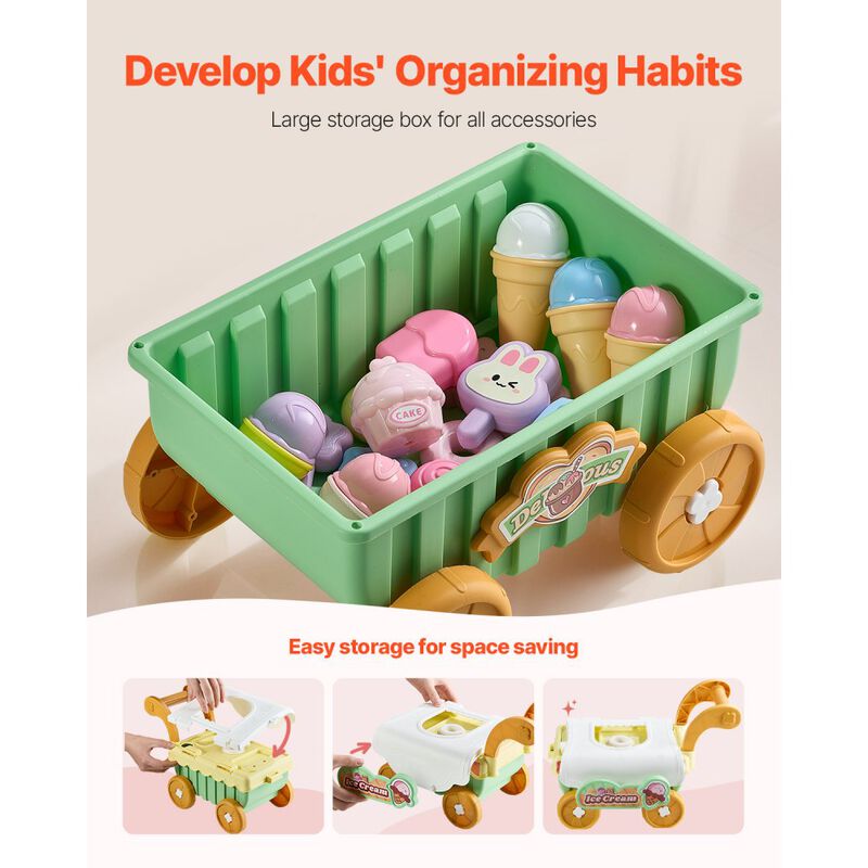 Kids Ice Cream Cart Toy, 27 PCS Pretend Play Store with Lights & Sounds image number 6