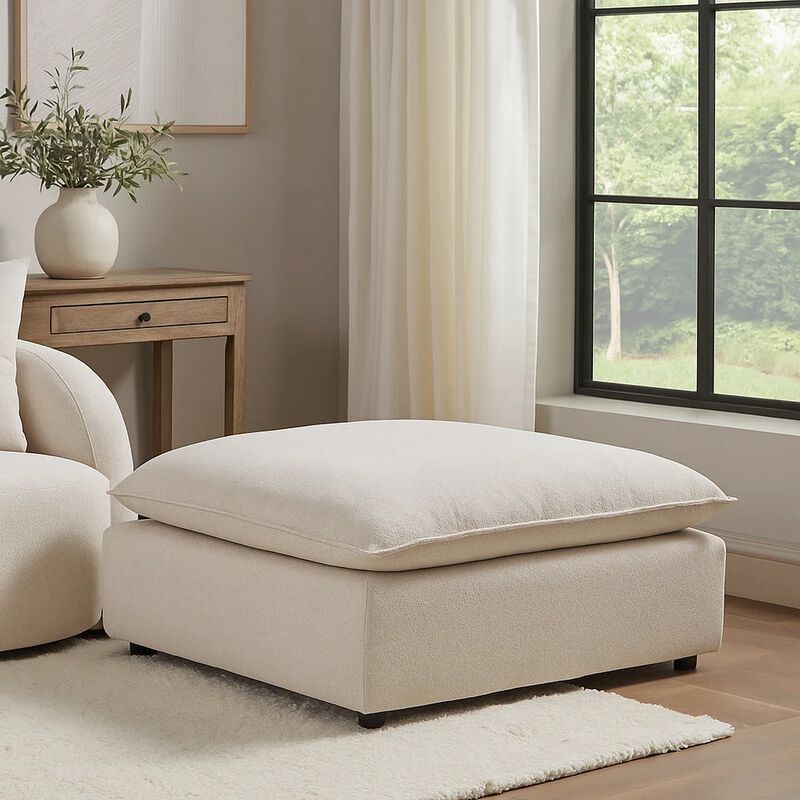 37 Inch Modular Ottoman, Feather Down and Cotton Fill Seat, Beige Boucle image number 1