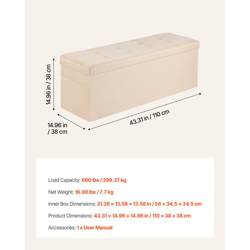 Upholstered Storage Ottoman Bench with Folding Design and Side Bags image number 2